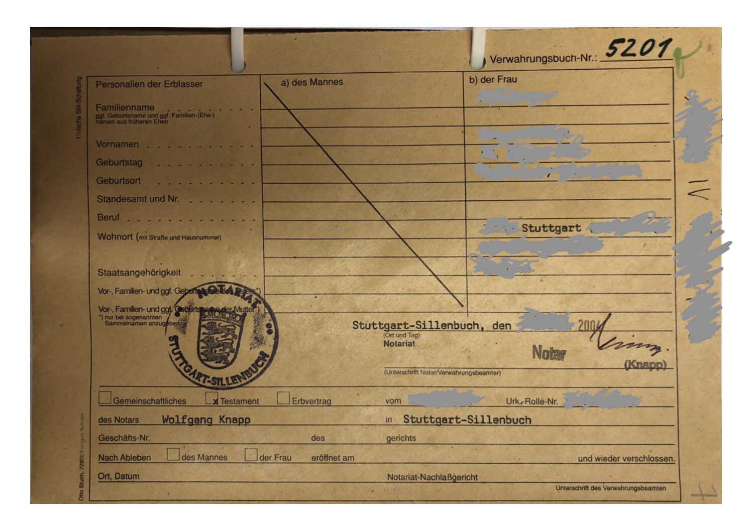 Testament Hinterlegung